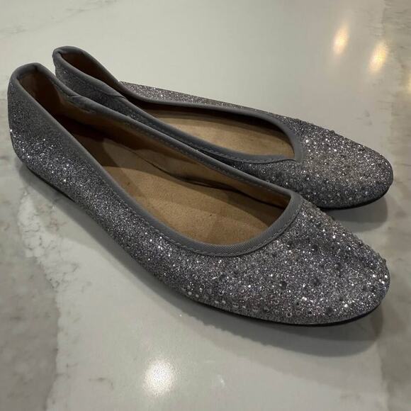 Style & Co Round Toe Silver Glittery Ballet Flat Shoes Women’s Size 8 Rhinestone - Picture 1 of 8